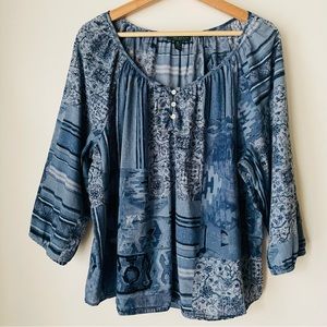 LRL Lauren Jeans Co Women's Sz XL Blouse  Top print 3/4 Sleeve 100%  cotton